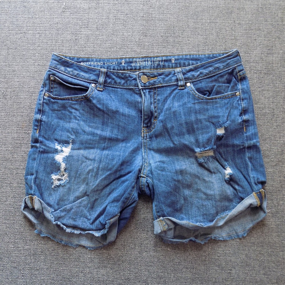 Jennifer Lopez Boyfriend Shorts Womens 6 Blue Good Distressed Frayed Denim Jean